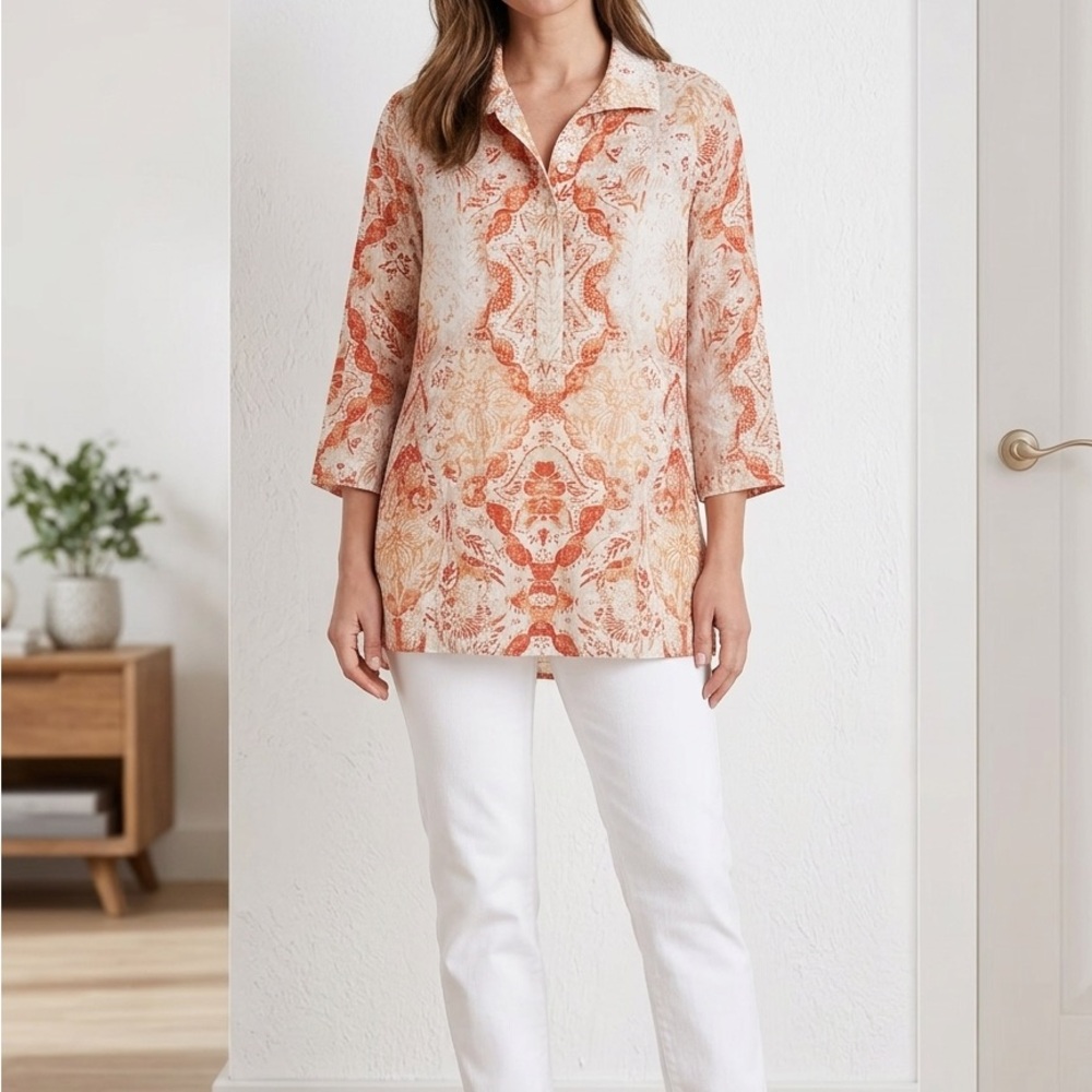 Women's Orange Paisley Tunic Top